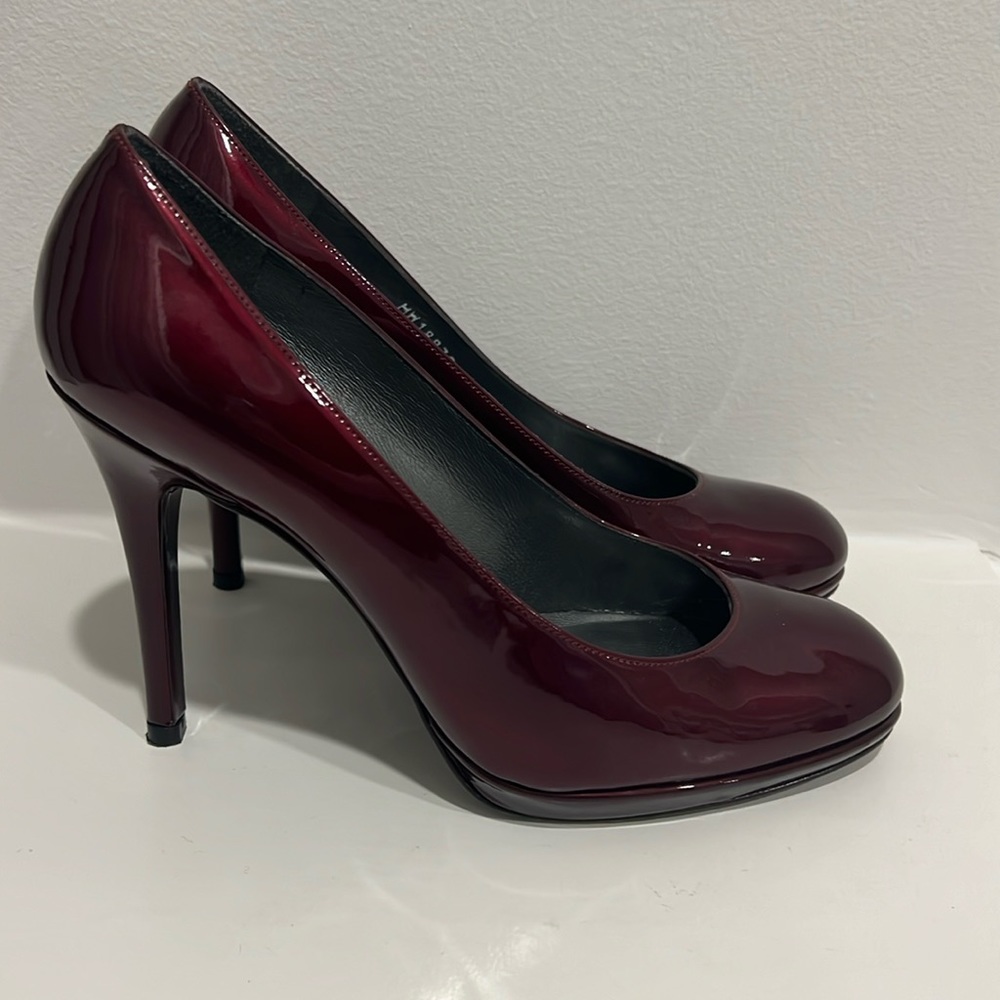 Stuart Weitzman Burgundy Platswoon Patent Leather Pumps
